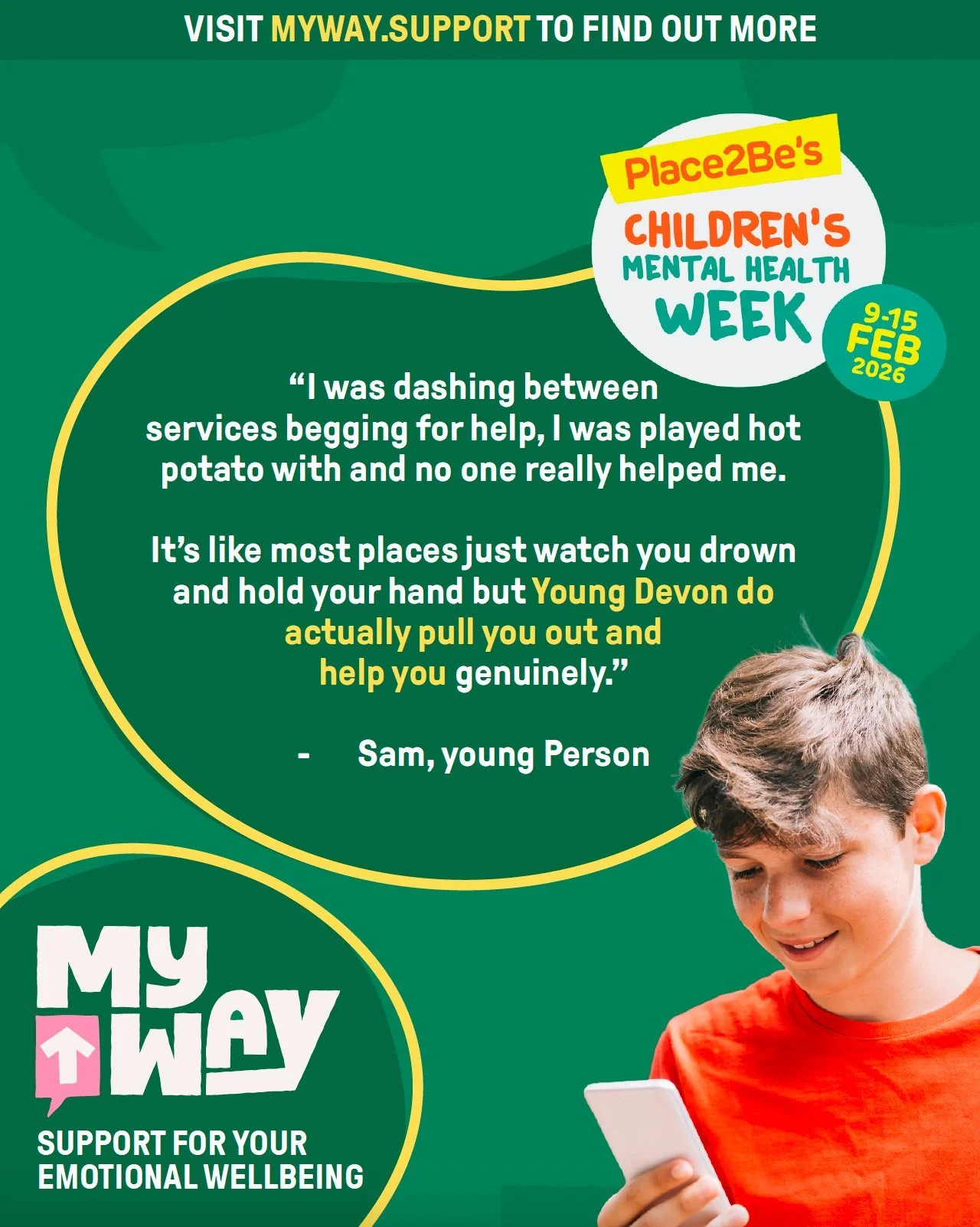 It&rsquo;s #ChildrensMentalHealthWeek, and we&rsquo;re extremely proud to support inclusive spaces where children and young people feel they belong and can truly say &ldquo;This is my place.&rdquo;

Our MyWay service echoes this message by putting yo