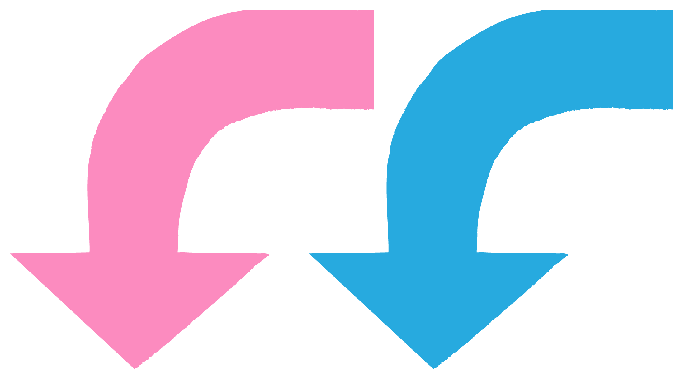 Pink downward arrow and blue upward arrow intertwined.