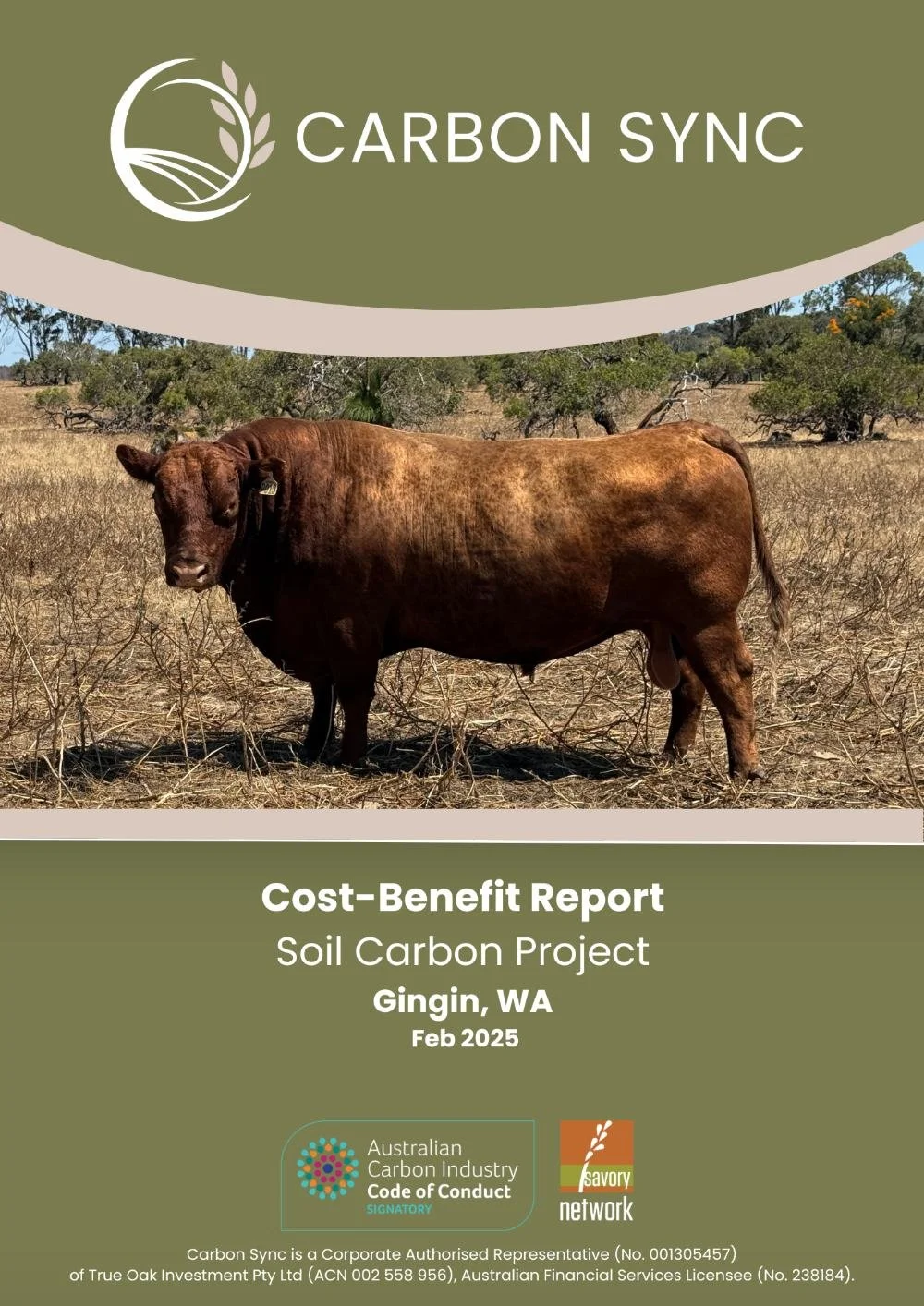 Cover of an example Cost-Benefit Report for a soil carbon project in Gingin, WA