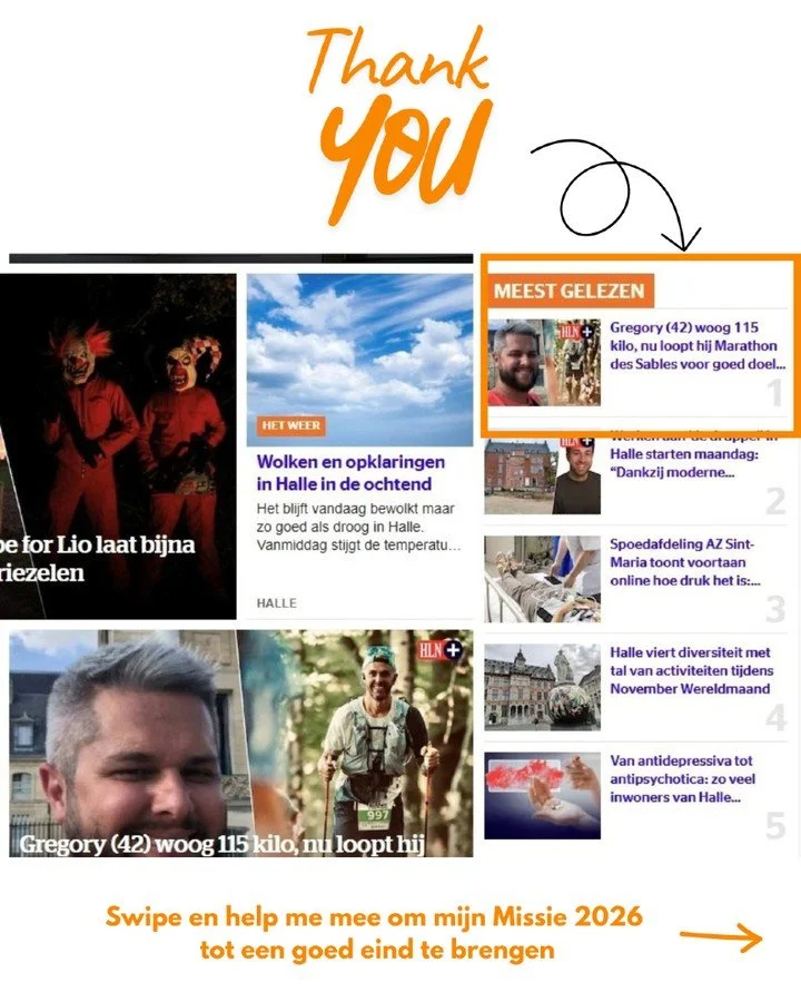 🚨 Mijn artikel is het meest gelezen in de regio op HLN! 🚨

Gregory ging van 115 kg naar het lopen van de Marathon des Sables, allemaal voor een goed doel: kinderen helpen die niet het geluk hebben van zijn zoon. 💛

👉 Swipe door de carrousel om mi