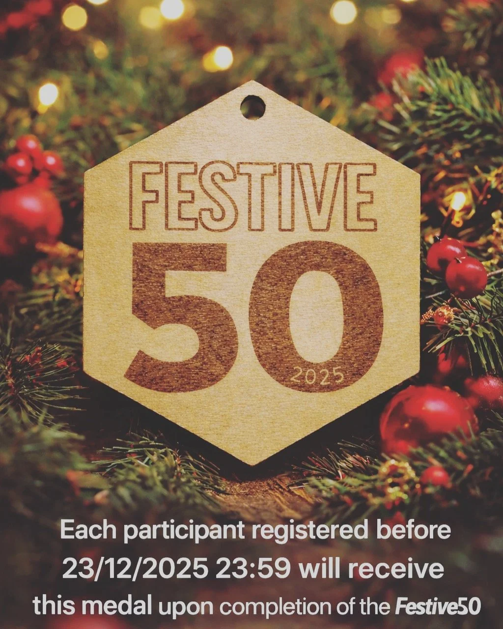 🚨 BREAKING NEWS &ndash; #FESTIVE50 🚨

Dankzij @make_the_rules ontvangt elke deelnemer die geregistreerd is v&oacute;&oacute;r 23/12/2025 om 23u59 een Festive50 medaille &ndash; editie 2025 🏅✨
👉 Wat moet je doen?
✔️ Registreer je afstanden in de o