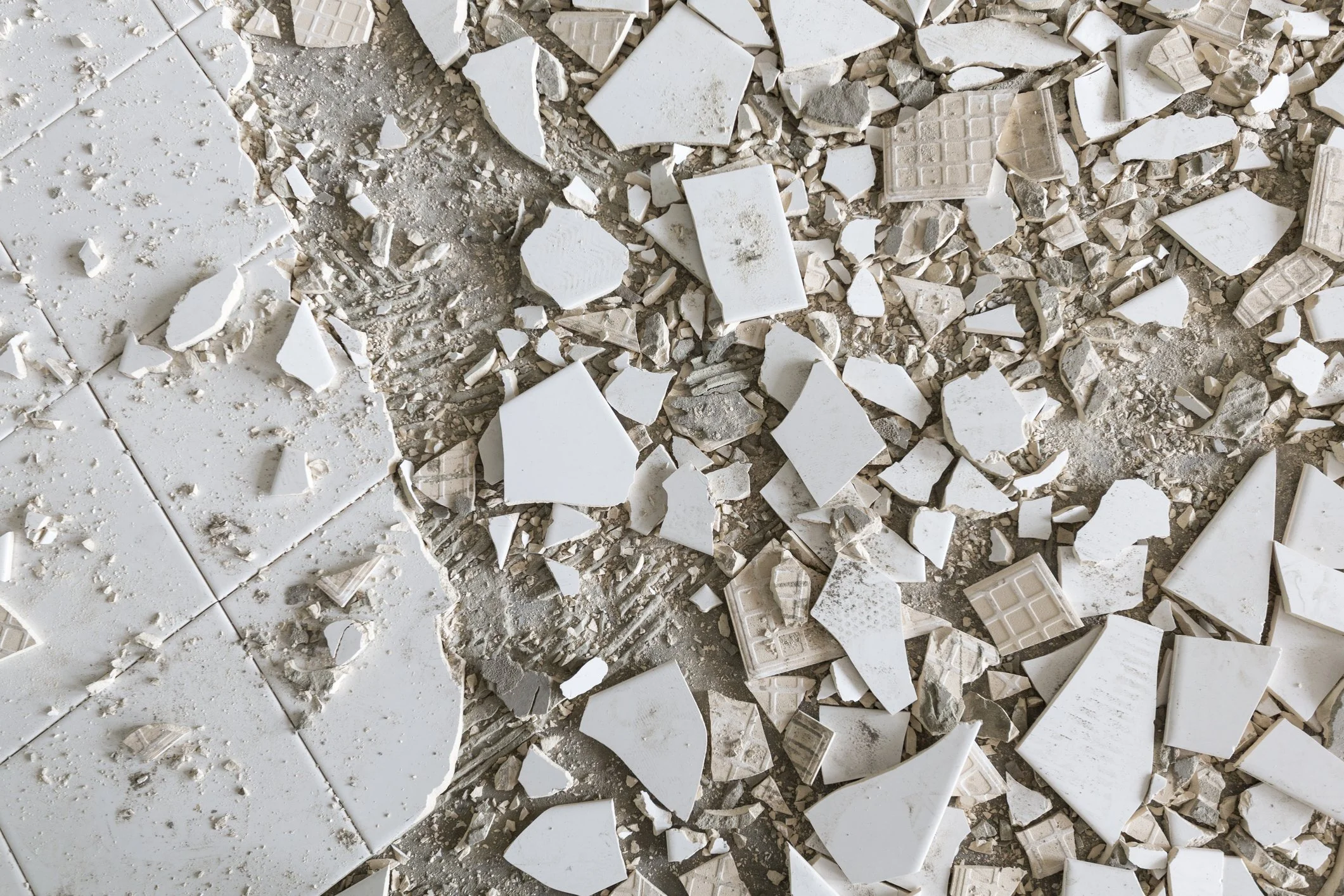 Pile of broken tiles from a demolition job in Darwin.