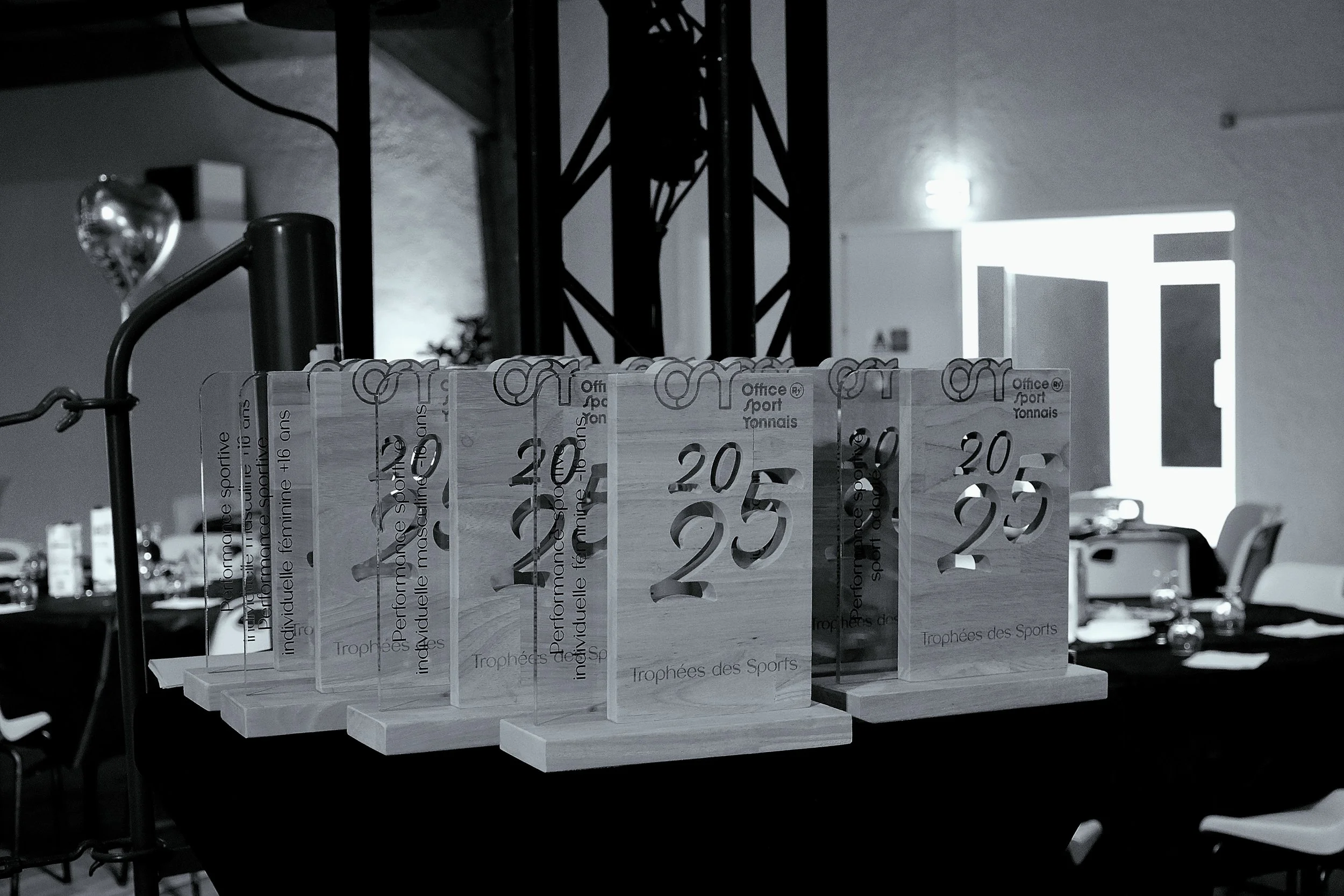 Trophées de la soirée (réalisation Gravureline)