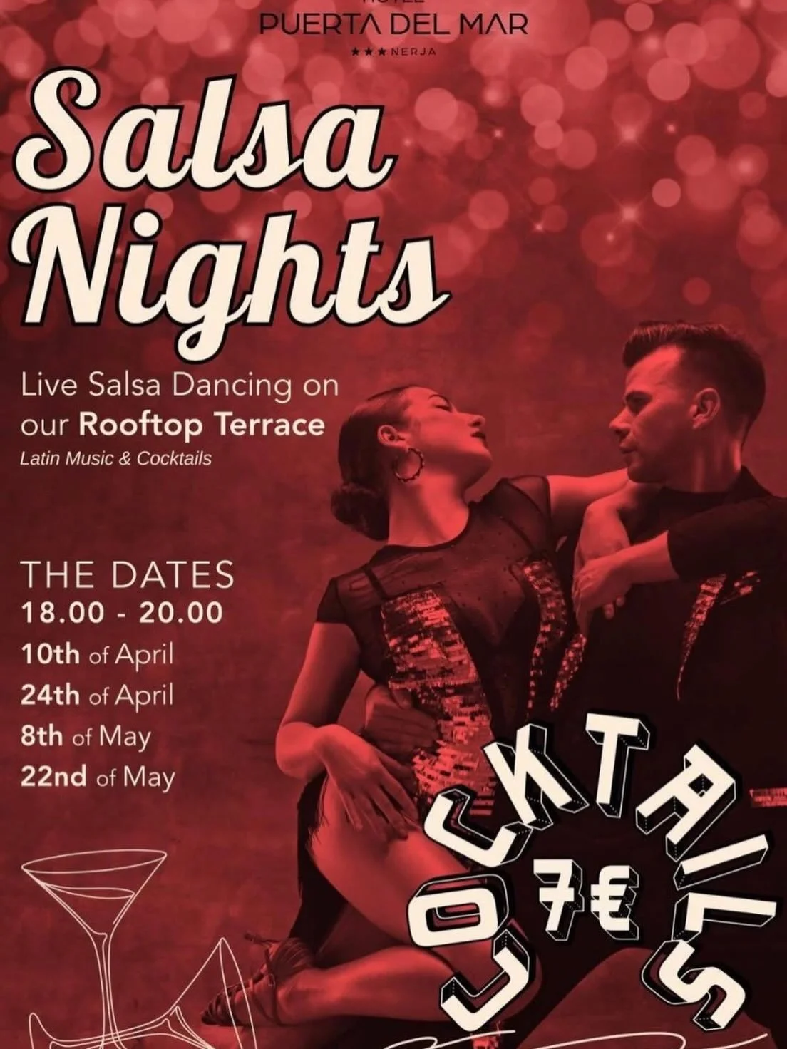 What if your Friday evening in Nerja came with a little more rhythm&hellip; a little more heat&hellip; and a rooftop under the stars? 💃 🍹 

Salsa Nights are lighting up the Hotel Puerta del Mar, Nerja rooftop at -  live dancing, Latin beats, and co