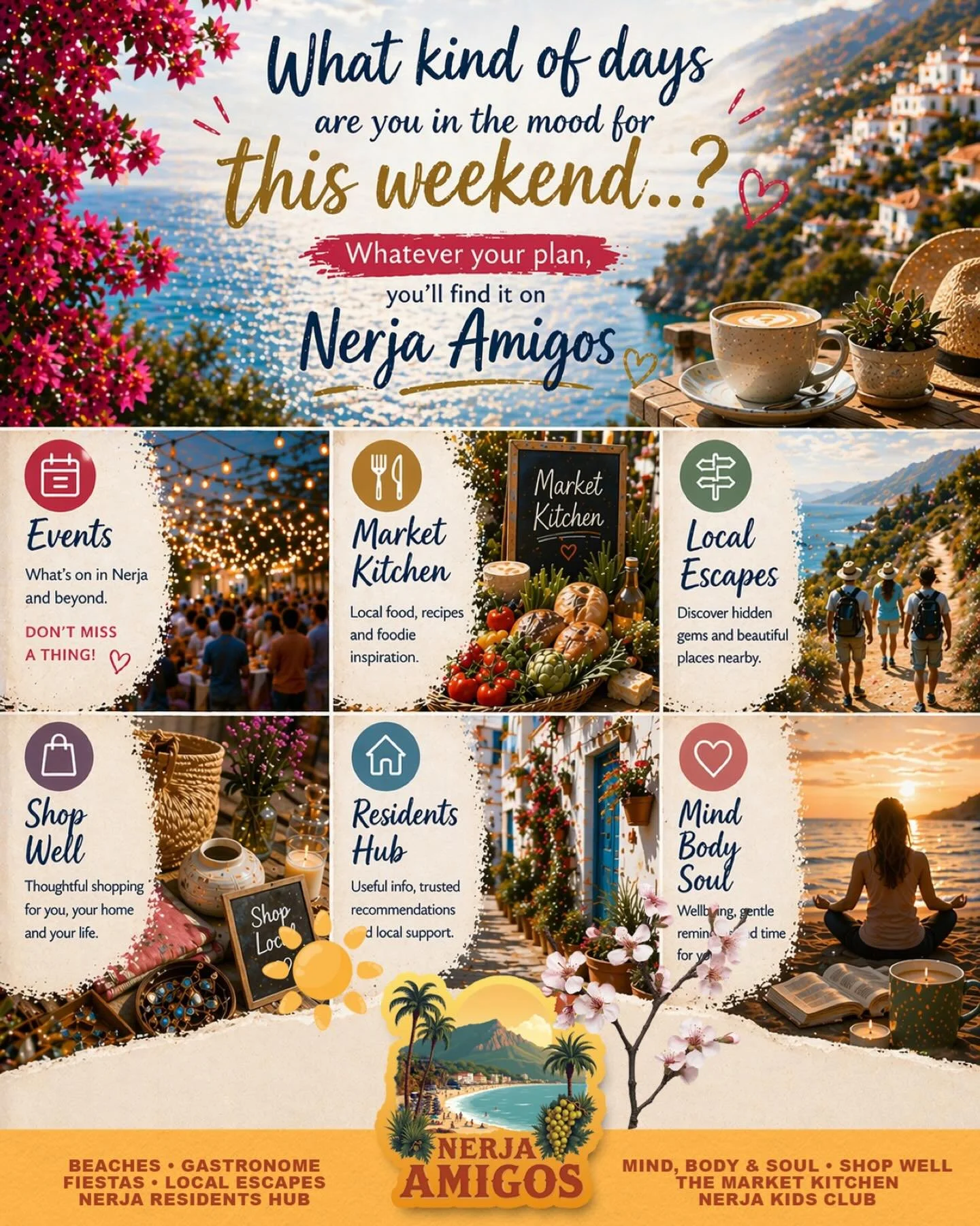 ✨ What kind of days are you in the mood for this weekend&hellip;? 

 👉🏽 It&rsquo;s all waiting for you on Nerja Amigos.
Have a little explore&hellip; you might find exactly what you didn&rsquo;t know you were looking for. 

https://www.nerjaamigos.