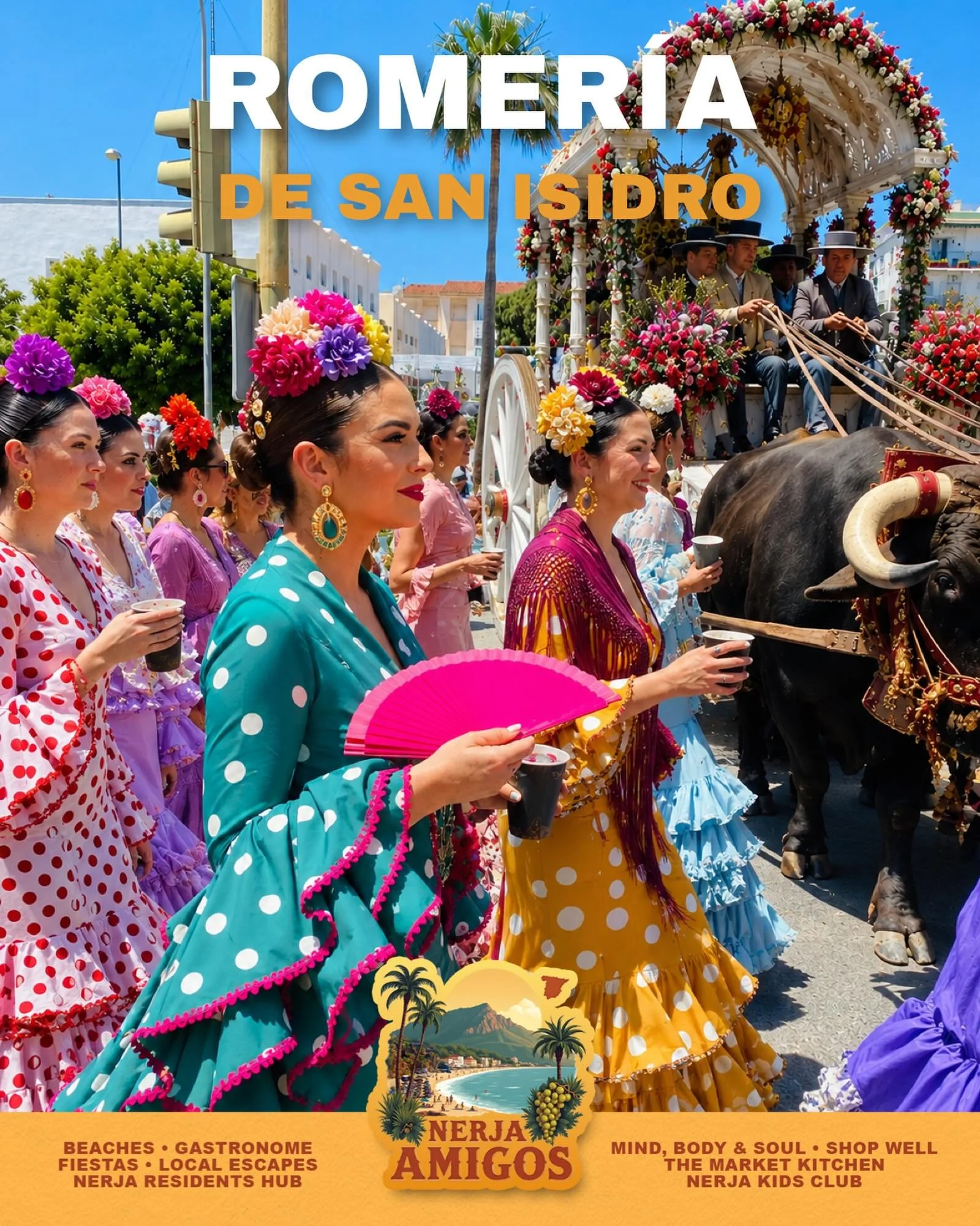 Romer&iacute;a de San Isidro in Nerja‼️

Flamenco dresses, flower-filled wagons, bulls, music and the true spirit of Andaluc&iacute;a&hellip; 🌸🐂💃

Expect dancing, horses, decorated carts and fiesta atmosphere all day long. 🌞🍷

Check for details 