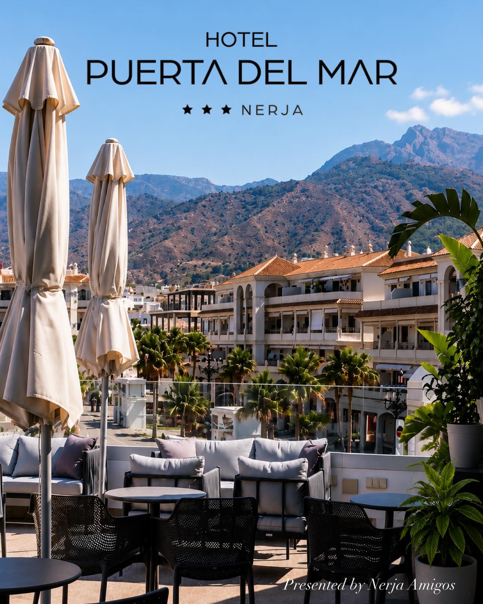 A Chic Hotel Stay or/ and Evening Rooftop Bar Cocktails? 🍸 ☀️ 

The rooftop terrace @pdmnerja has that relaxed boutique atmosphere with stunning mountain views and the soft bustle of Plaza de Espa&ntilde;a below&hellip; that feels both sophisticated