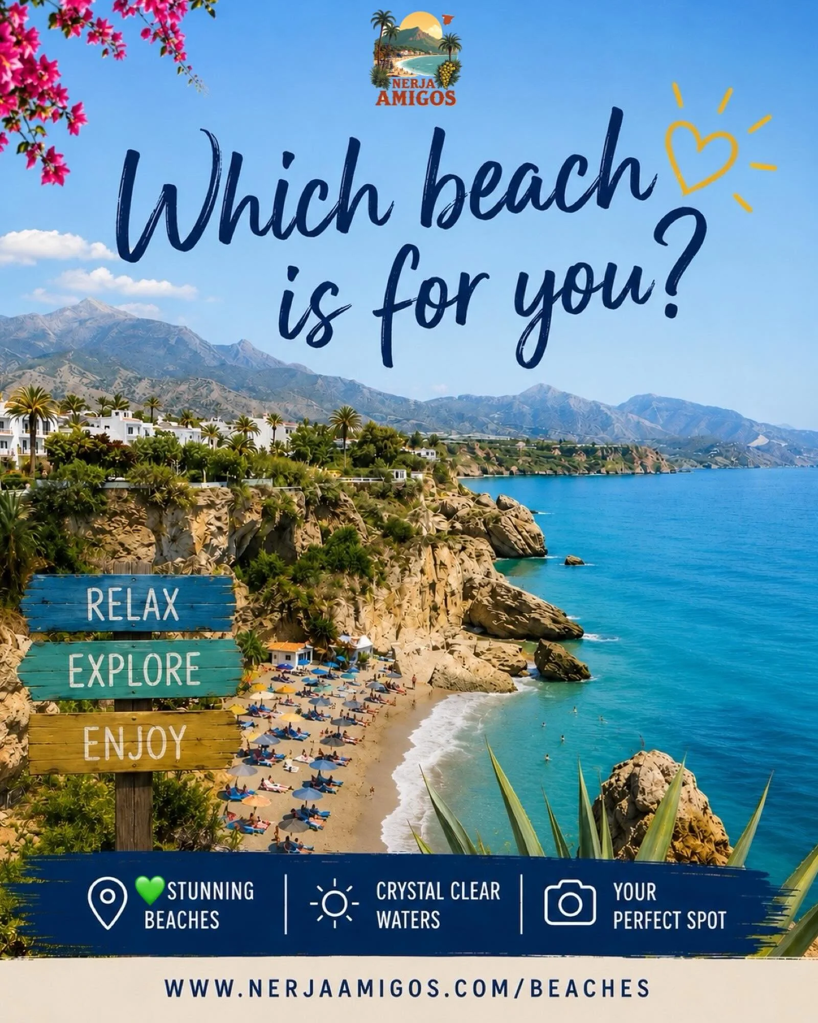 Beach 🏖️ Beaches 🏝️ More Beaches 🏖️⛱️🏝️

Hidden coves, long sandy stretches, crystal-clear waters or little beach bars with sunset views&hellip; 🥤 ☀️🌊

Nerja&rsquo;s coastline has a beach for every mood.
So&hellip; What does your perfect beach 