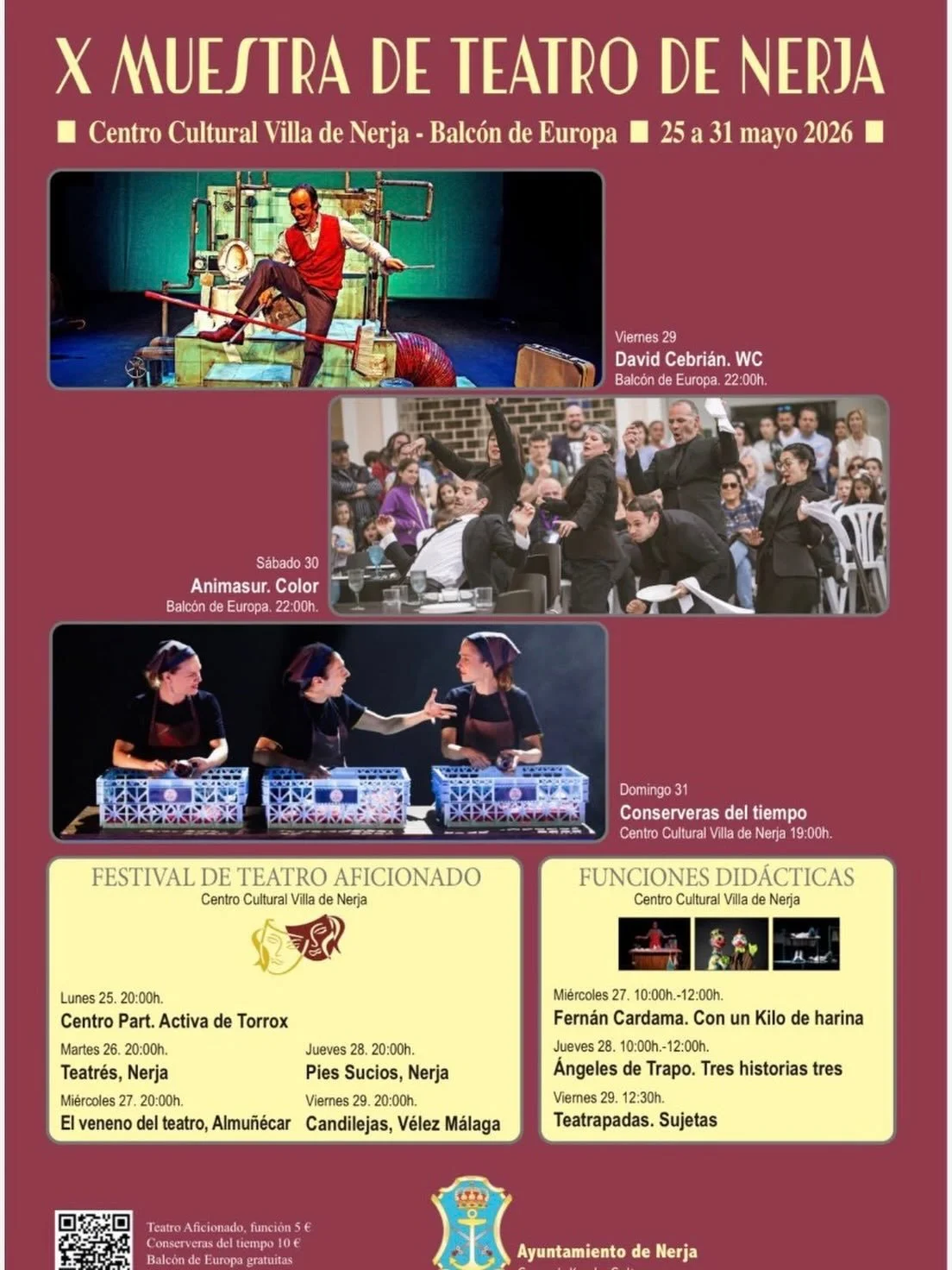 🎭 Nerja steps into the spotlight with the 10th Nerja Theatre Showcase. 🎭 

For five  days, the town comes alive with drama, emotion, laughter and applause under the lights of the Centro Cultural Villa de Nerja and the iconic Balc&oacute;n de Europa