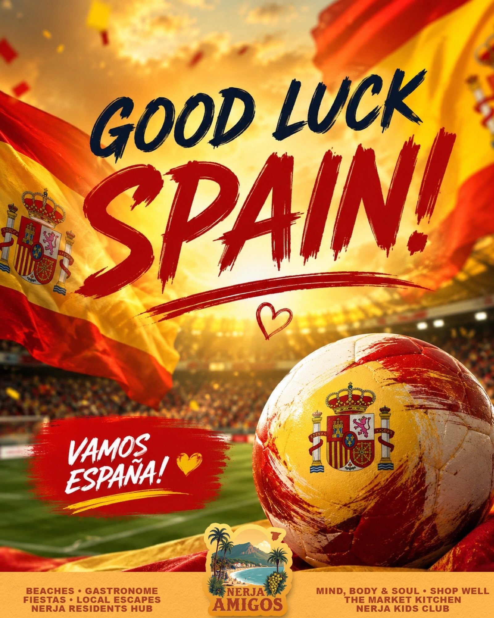 🇪🇸 Tonight&rsquo;s the night! ❤️💛

The whole of Nerja will be cheering. Wishing Spain the very best of luck&mdash;bring it home! ⚽🏆

&iexcl;Vamos Espa&ntilde;a! 🇪🇸 #nerja #nerjaspain #nerjaturismo