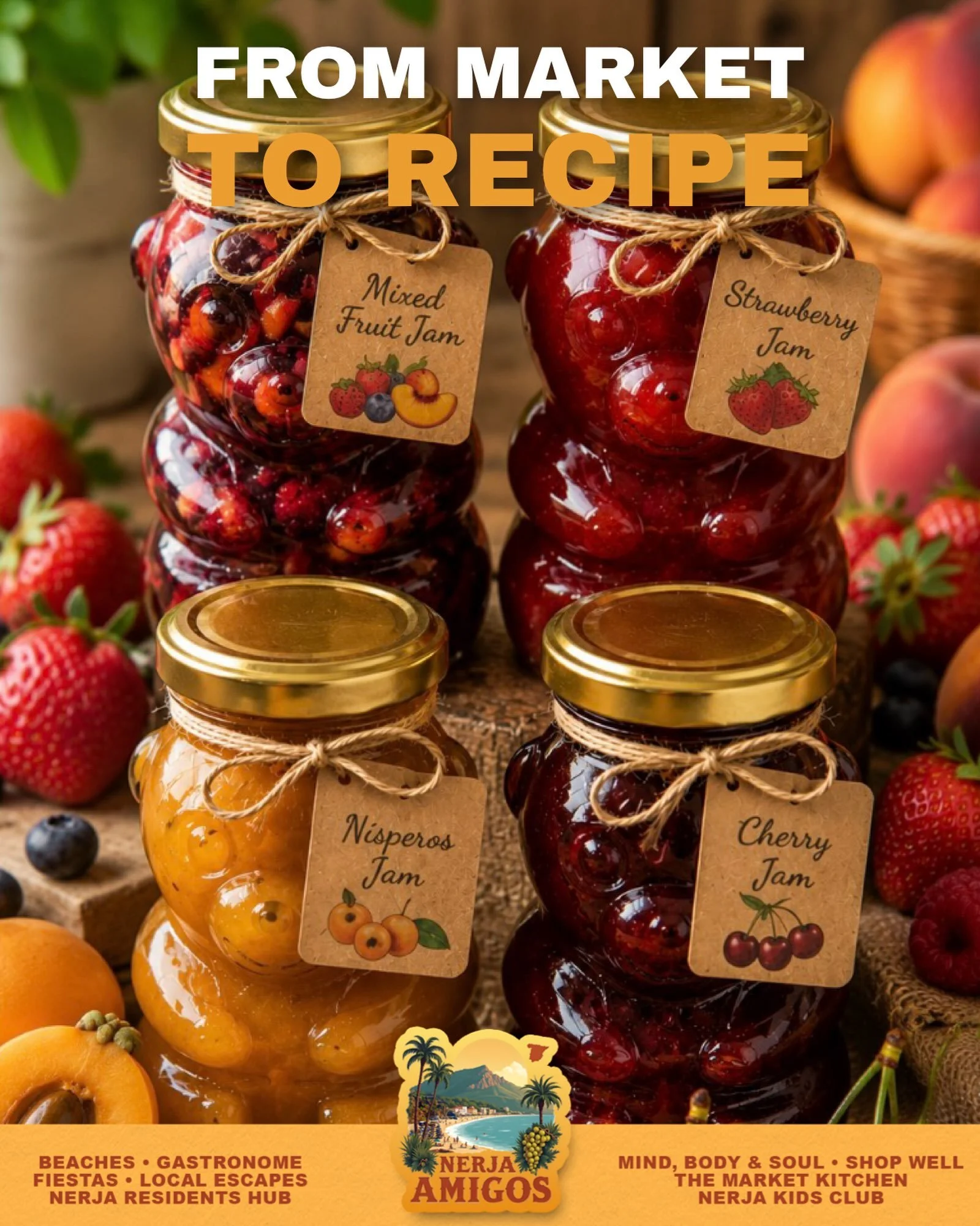 🍓🛍️ It&rsquo;s Tuesday&hellip; local market day in Nerja!

Fill your basket with the freshest seasonal fruit and turn it into delicious homemade jam! 

Super simple and less sugary - homemade jam recipes‼️

🍓 Strawberry Jam
🍒 Cherry Jam
🫐 Mixed 