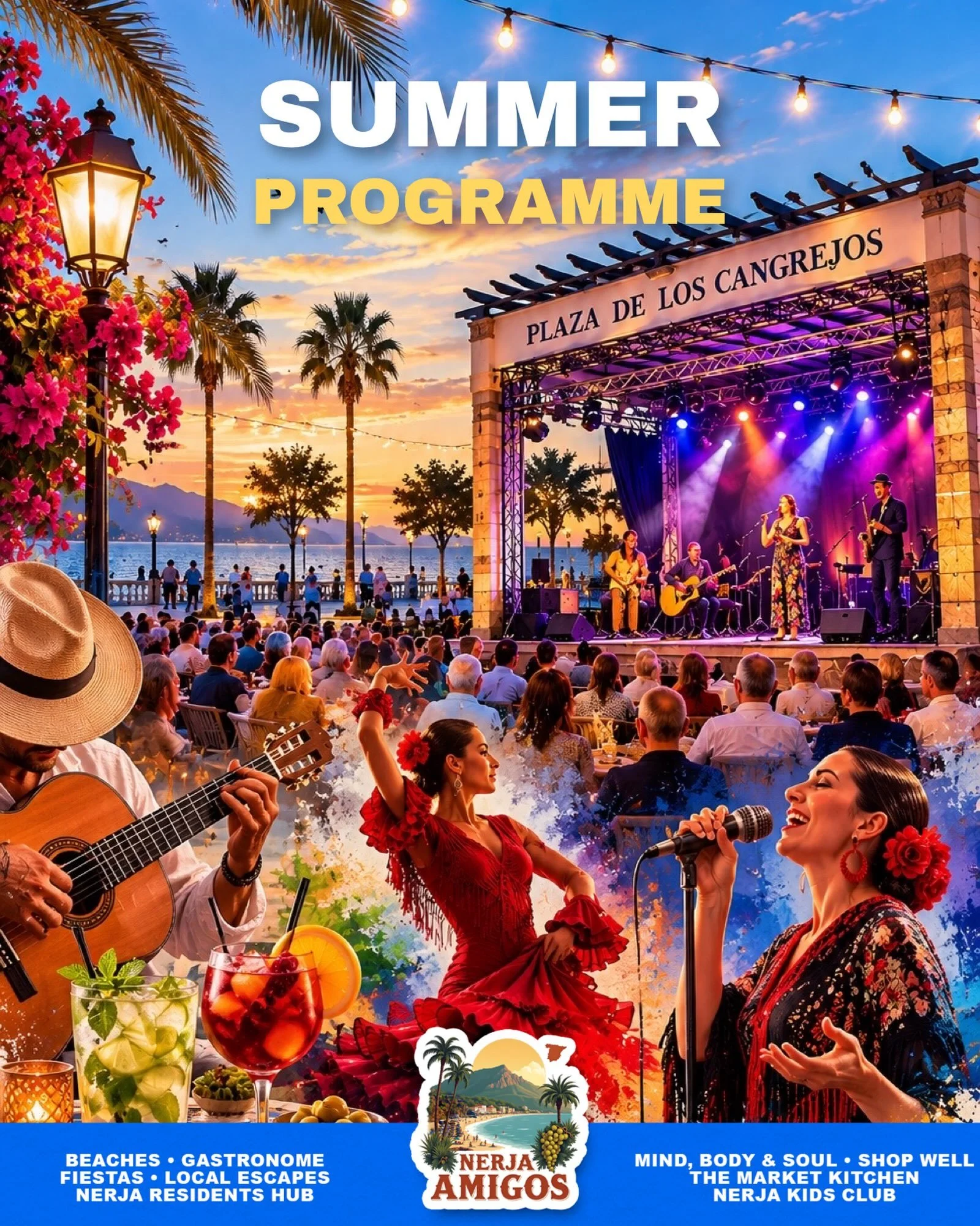 Summer Nights Start Here!
The Summer Programme at Plaza de los
Cangrejos is now available on the Nerja Amigos Events Calendar. From live music and flamenco to dance, theatre and family entertainment, there&rsquo;s something happening every evening th