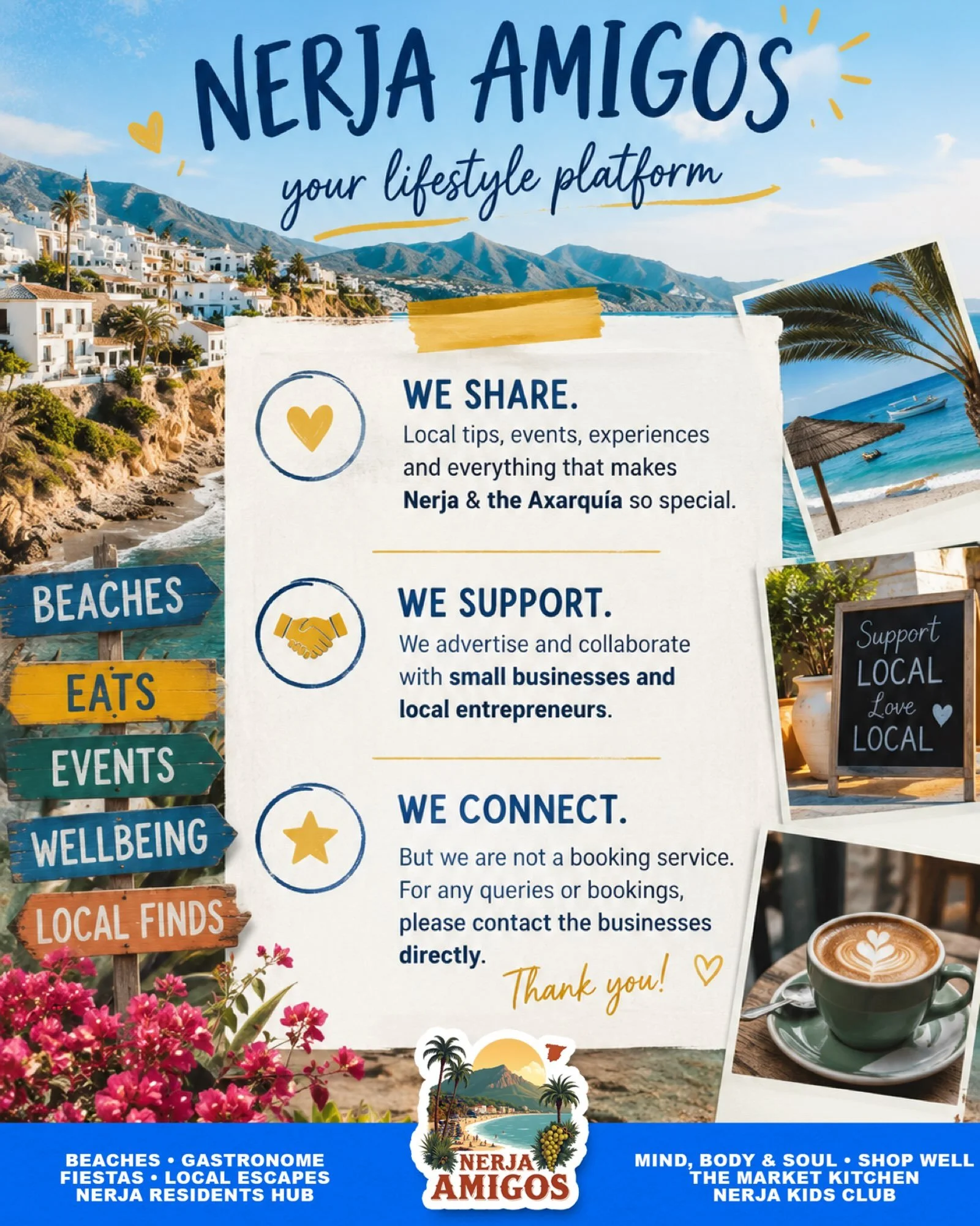 Nerja Amigos is all about what we love about Nerja &amp; the Axarqu&iacute;a &ndash; sharing local tips, events, food, places and experiences, while supporting the wonderful small businesses that make our area special. 💙☀️

✅ THE ONLY Nerja Calendar