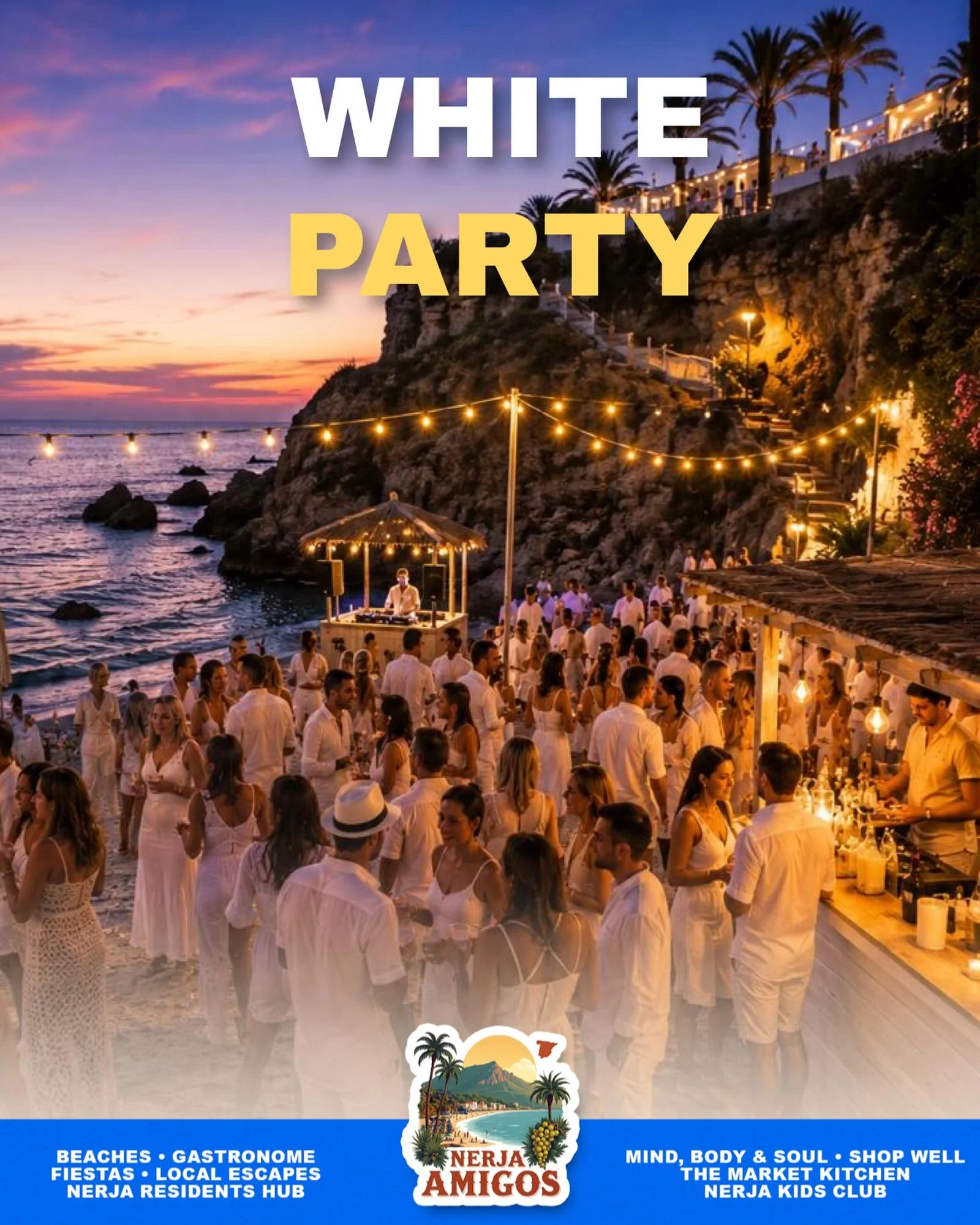 🎉🤍 Get your white outfits ready! 🤍🎉

Nerja&rsquo;s Fiesta Blanca is returning to Playa El Sal&oacute;n! Dress in white, gather your friends, and get ready for a fantastic evening of music, dancing, and summer vibes by the sea.

✨ Check out the de