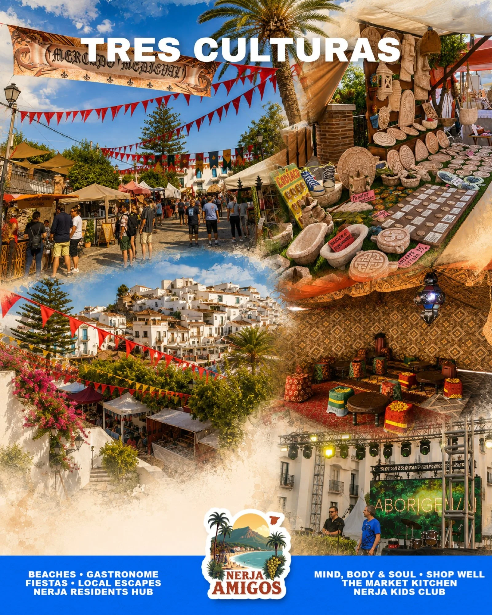 TRES CULTURAS STARTS TODAY !

Frigiliana comes alive for four incredible days of music, parades, artisan markets, tapas, candlelit streets, performances and traditions celebrating its Christian, Muslim and Jewish heritage.

📅 27&ndash;30 August

We&