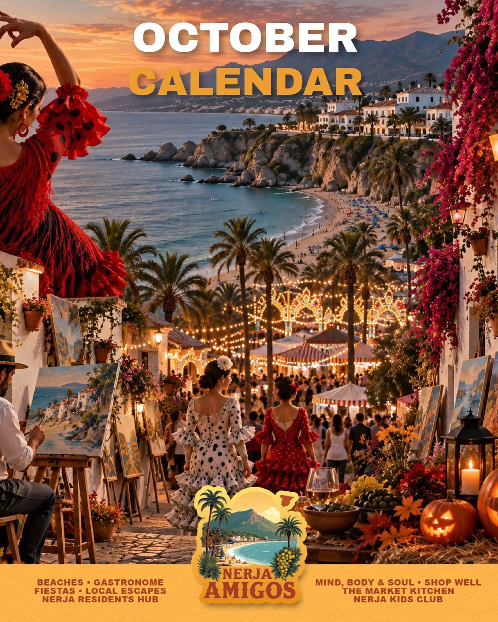 How is Nerja in October? ☀️🎉

October is shaping up to be a fantastic month, with live music, culture, markets and plenty of happenings! 

And then comes the big one &mdash; Nerja Feria! 🎡💃🎶 One of the biggest celebrations of the year, with sever