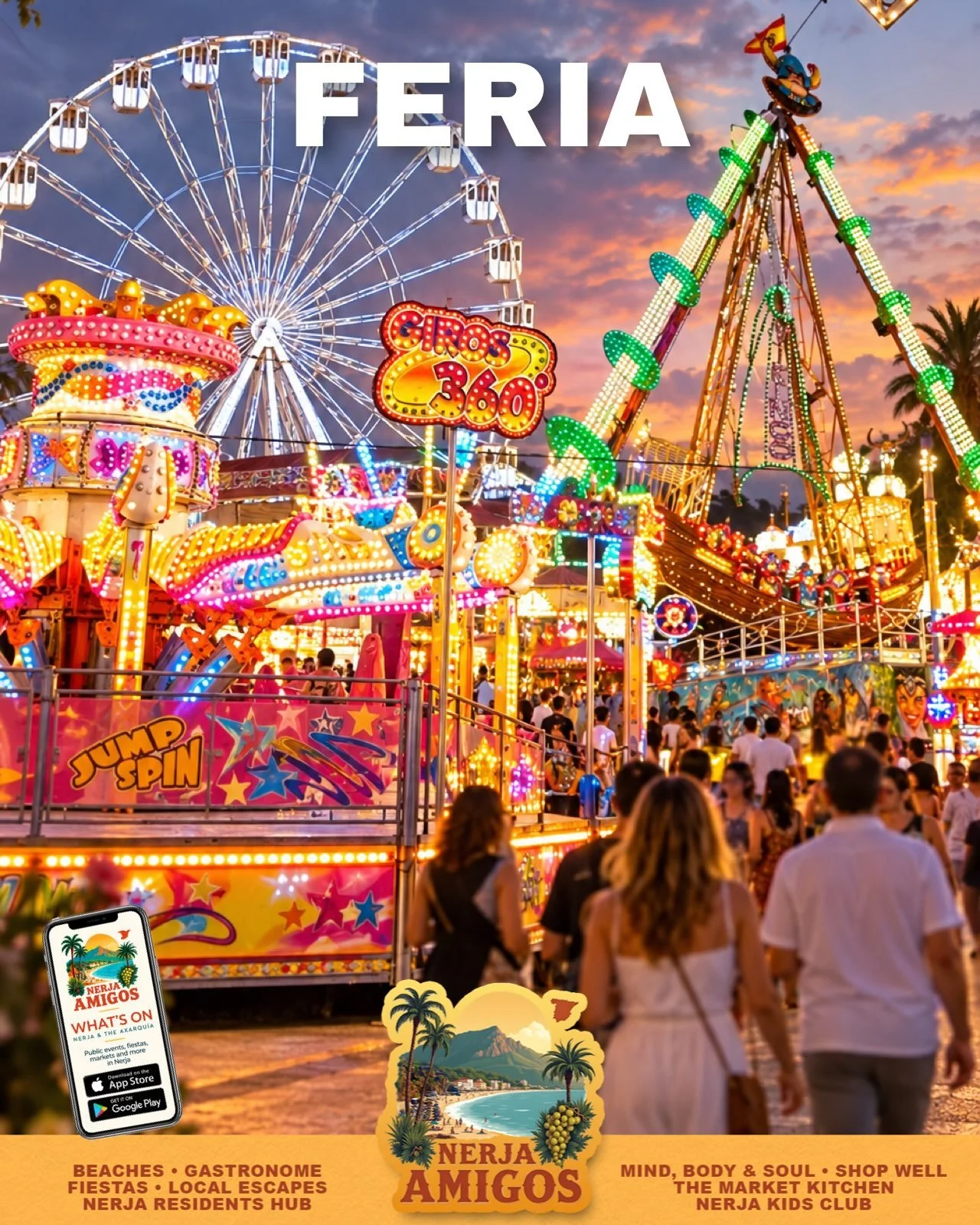 🎉 SATURDAY FERIA DAY! 💃🎡

Another fantastic day ahead at Nerja Feria!

🐎 Colourful parade of floats &amp; horse-drawn carriages!

💃 Dancing at the Balc&oacute;n de Europa!

🎡 Fun rides and excitement at the fairgrounds!

🎶 CHAMBAO LIVE! FREE E