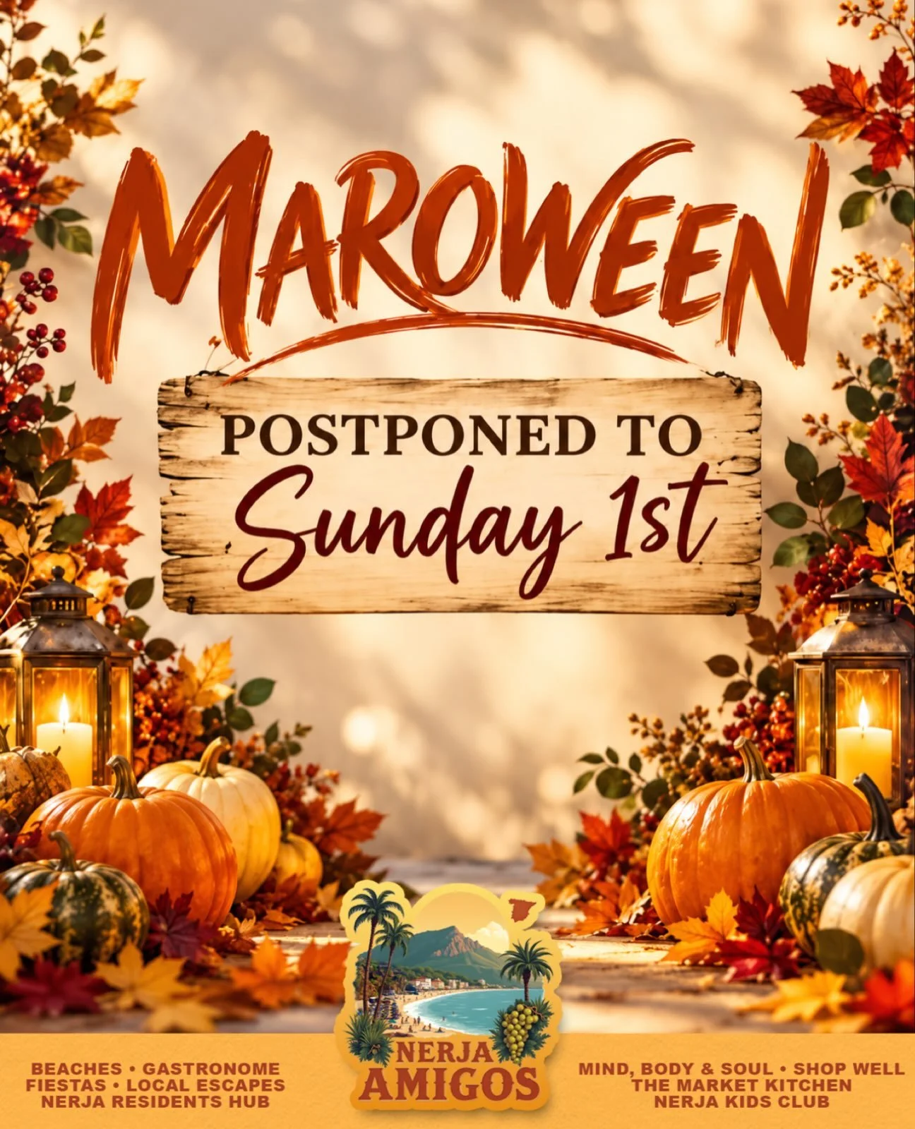 MAROWEEN POSTPONED TO SUNDAY 1st OF NOVEMBER 🖤

The Nerja Town Hall has announced that Maroween will now take place on Sunday 1 November, instead of Saturday 31 October, following the official period of mourning declared in Spain after the tragic ra