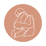 Dos personas abrazándose y besándose, representadas con líneas blancas en un fondo marrón.