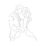 Pareja abrazada y besándose, en estilo ilustración con fondo negro