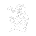 Dibujo de una niña corriendo con el cabello al viento, en estilo de ilustración en blanco y negro