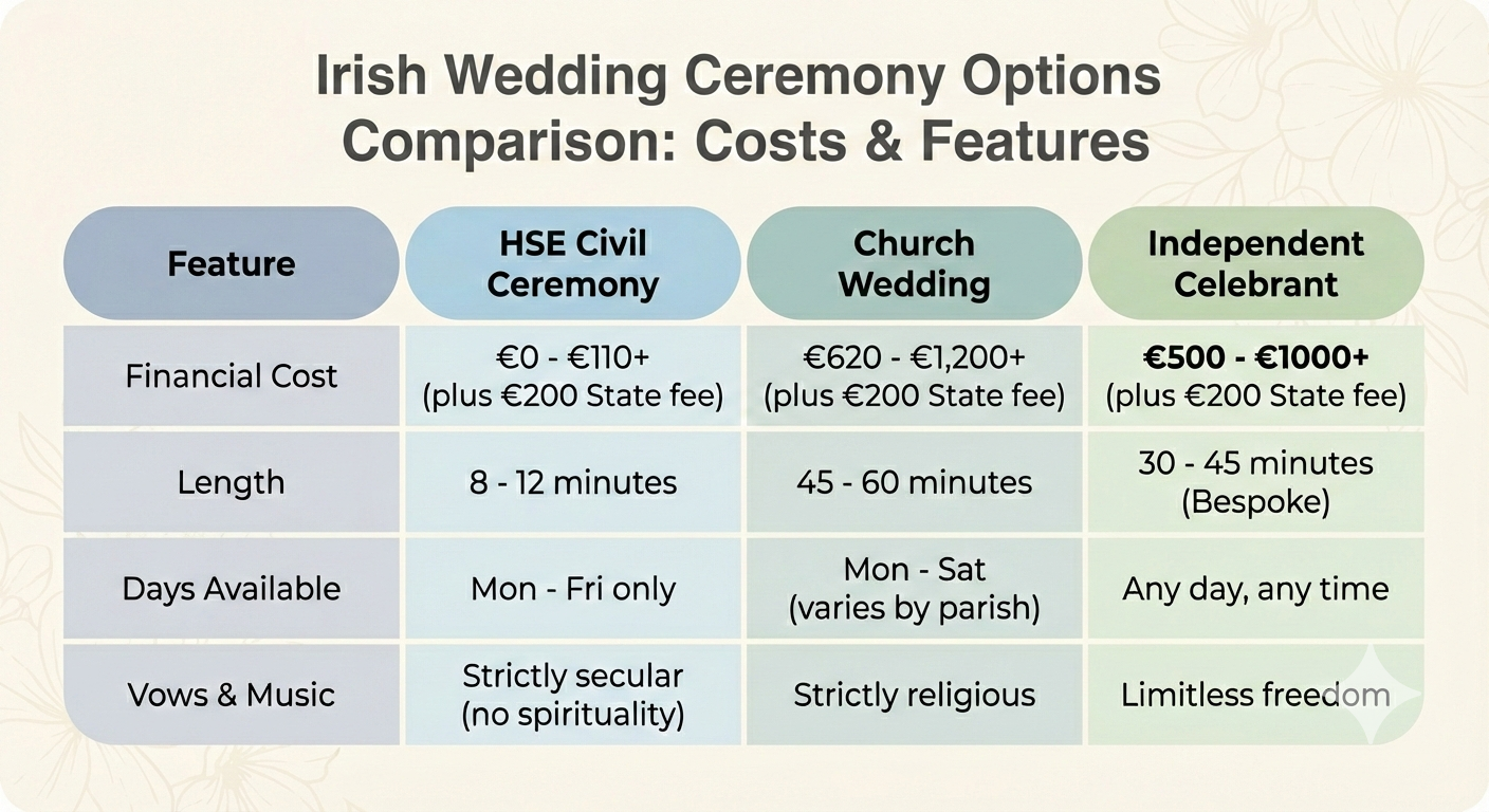 Graphic image of comparison of Irish Wedding Ceremony Options