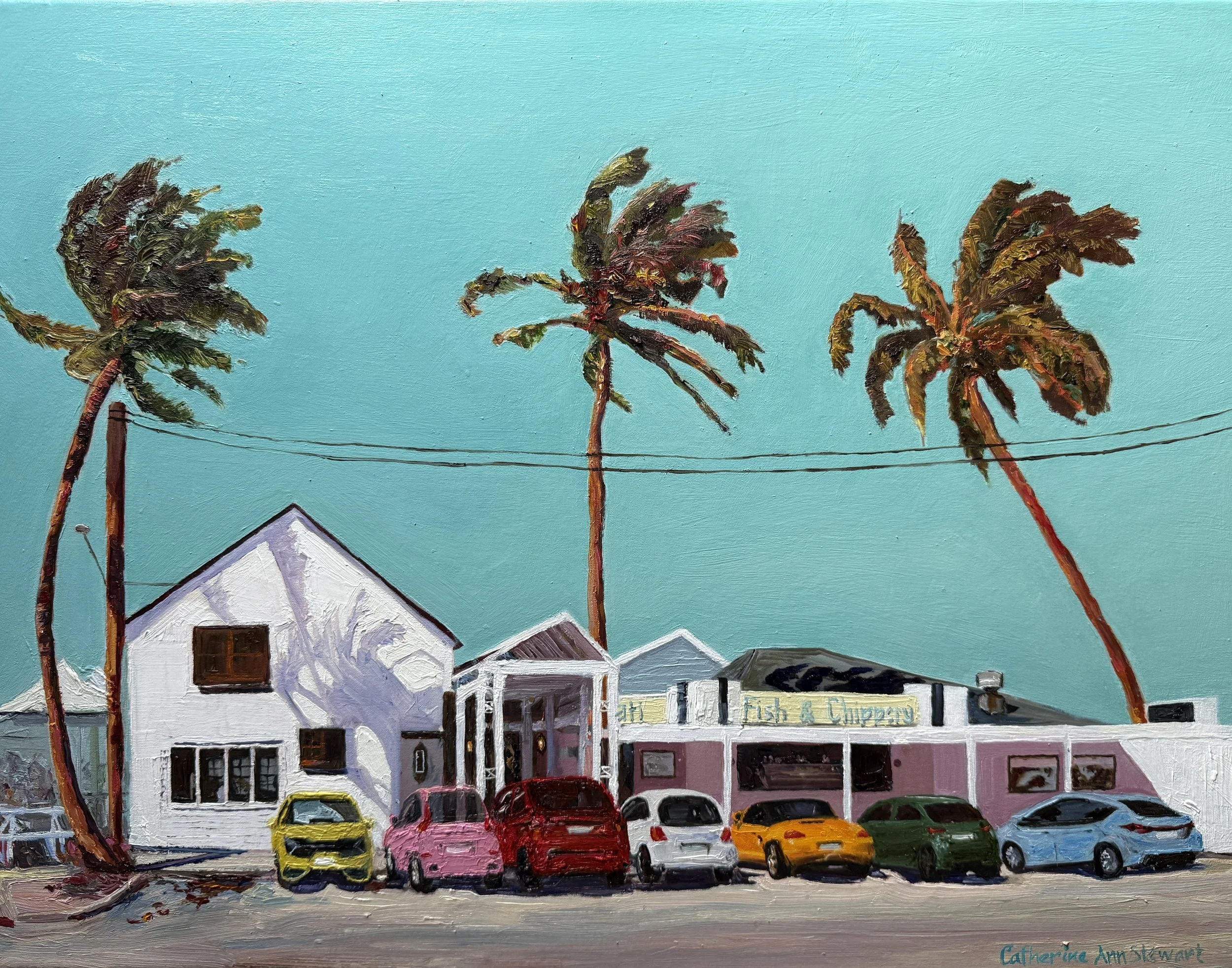 'Fish and Chips Anyone?' | Oil on canvas | Framed in stained oak | 50cm x 60cm $550