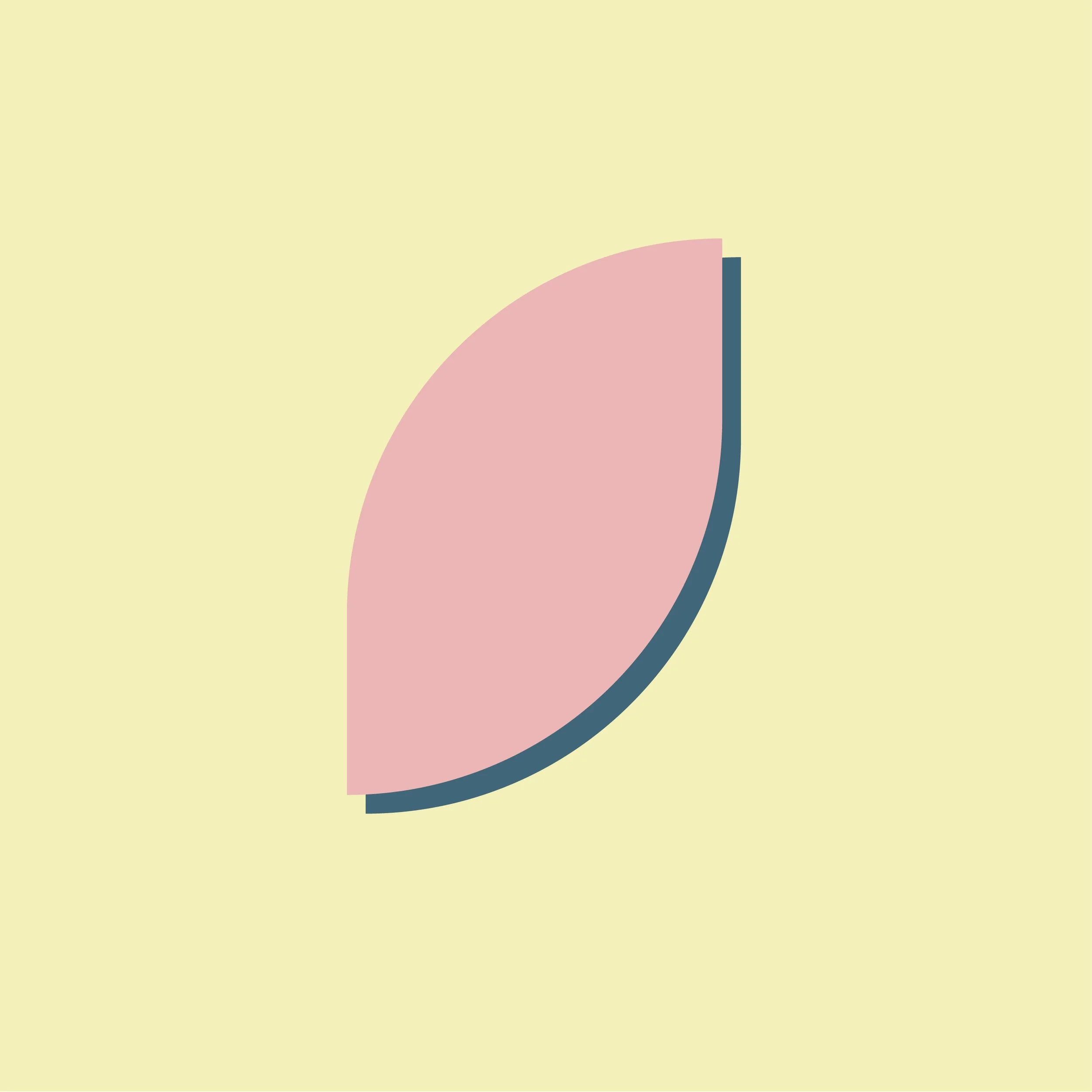 Illustration abstraite avec une forme semi-circulaire rose et une bordure épaisse gris foncé sur un fond jaune clair.