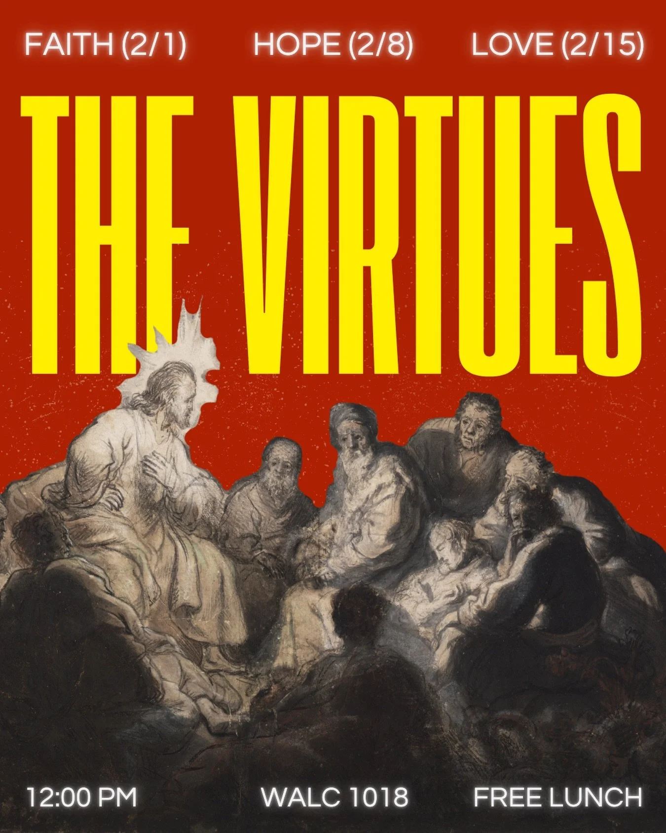 Our next Sunday Service series: Virtues! 

We always hear about faith, hope and love, but what does it really mean? Especially in our context? Come by and find out! 

Sundays. WALC 1018. 12pm. Free lunch 🥙