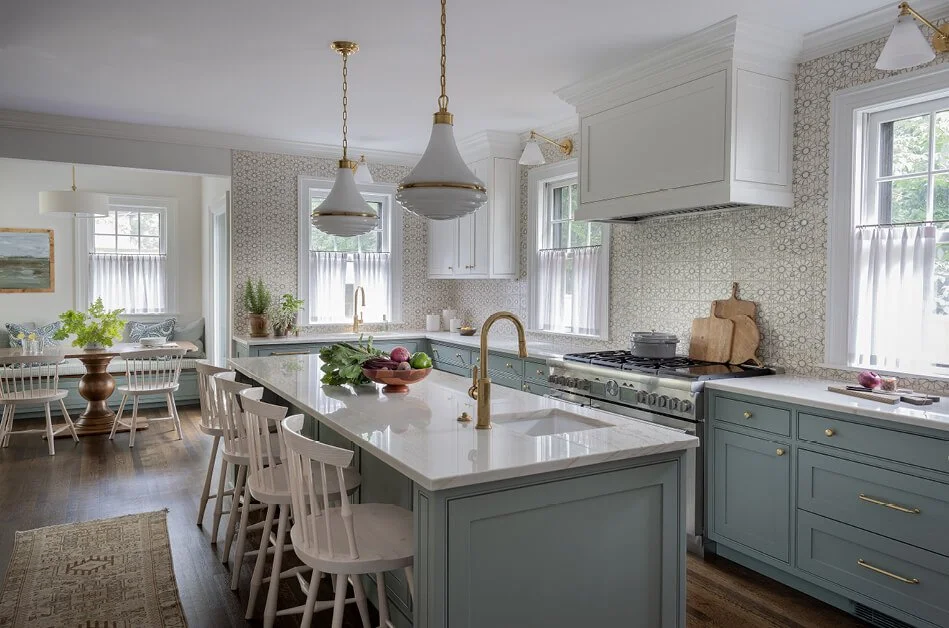 Kitchen renovation at historic home project in Brookline by custom home builder in Boston area, blending classic architecture with modern updates.