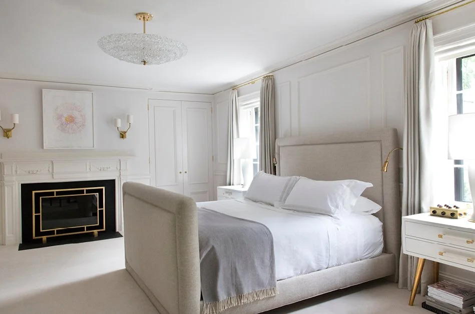 Bedroom renovated by Boston area general contractor at a historic home in Brookline, with design by Kate Coughlin Interiors.