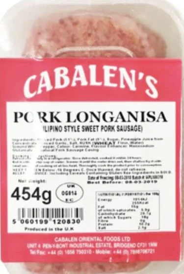 Cabalen’s Pork Longanisa Sweet  454g