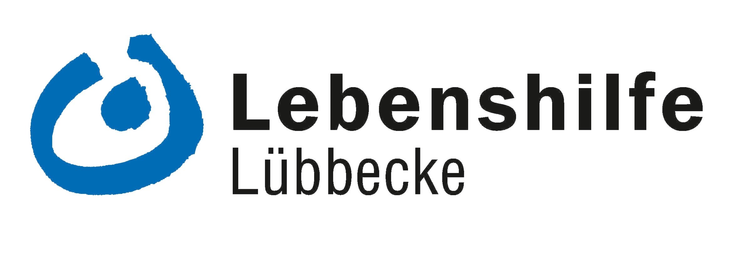 Logo der Lebenshilfe Lübecke mit blauer abstrakter Handzeichnung und schwarzem Text.
