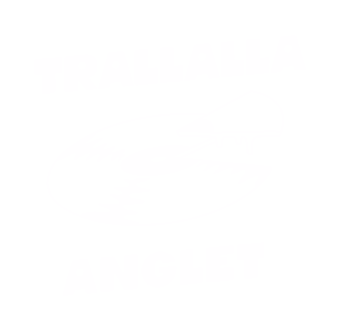 Logo en noir et blanc avec une image d'un tourne-disque et d'une tranche de pizza, avec le texte 'TRALLALLA ANGLET'.
