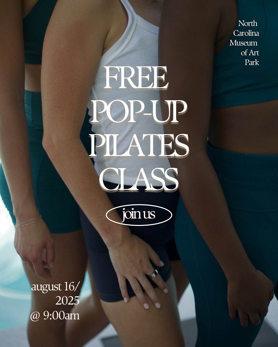 FREE Pop-Up Pilates Class! Join us Saturday, August 16th at 9:00 AM on the lawn at the North Carolina Museum of Art for a 50-minute mat Pilates class with Plena Vita!

Expect core work, full-body movement, feel-good music, and community vibes. This c