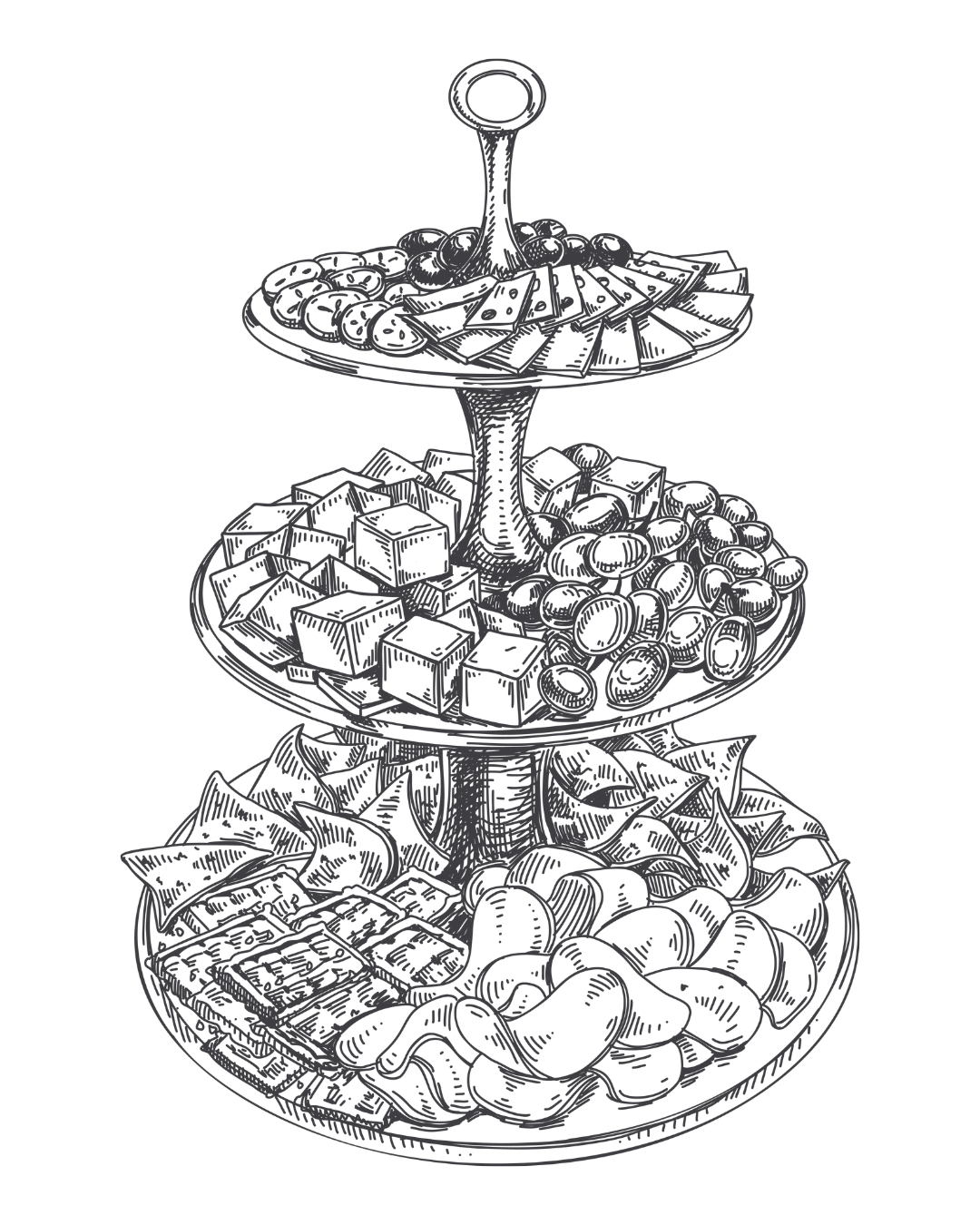 hor d'oeuvres tray with three tiers of appetizers