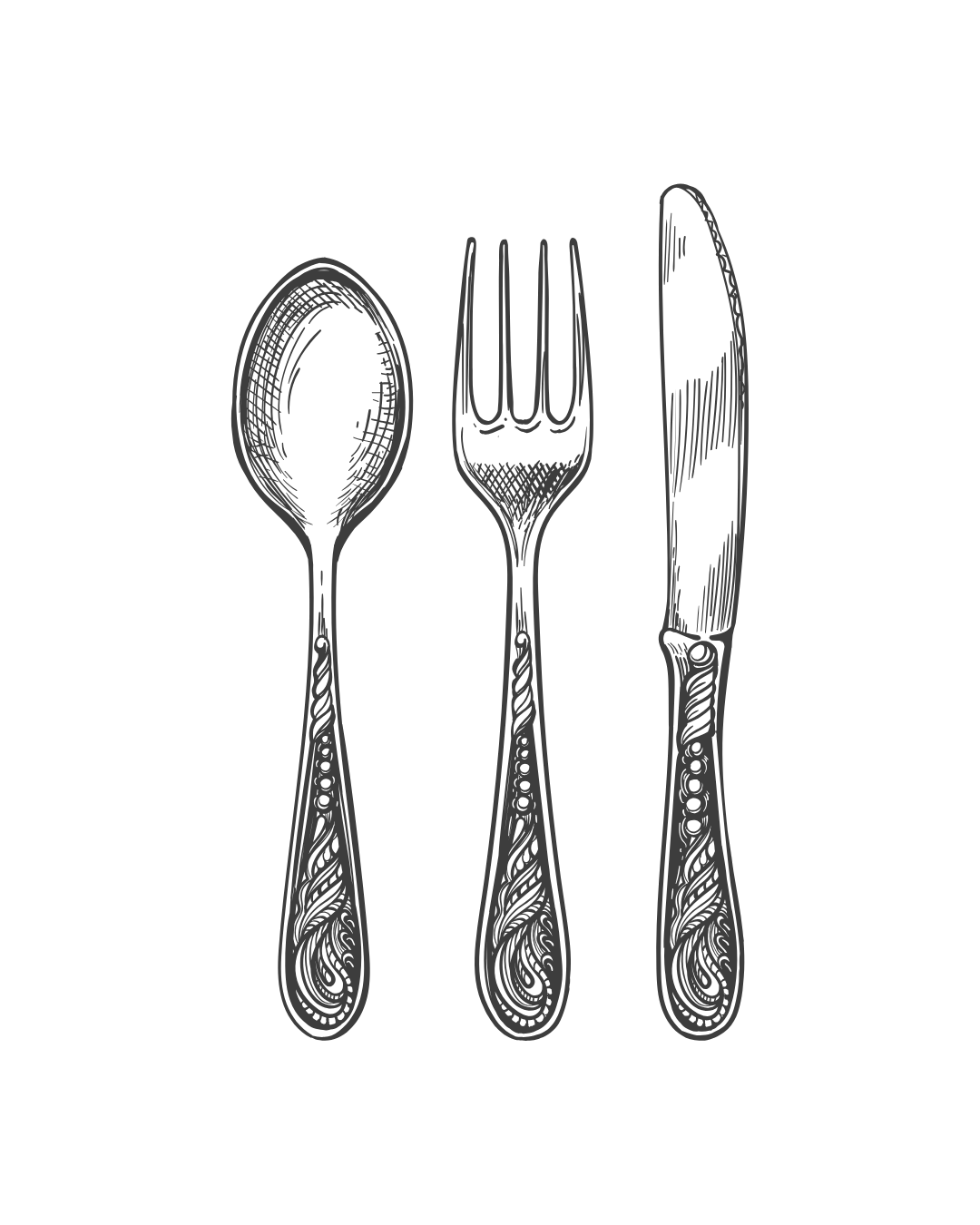 spoon, fork and knife