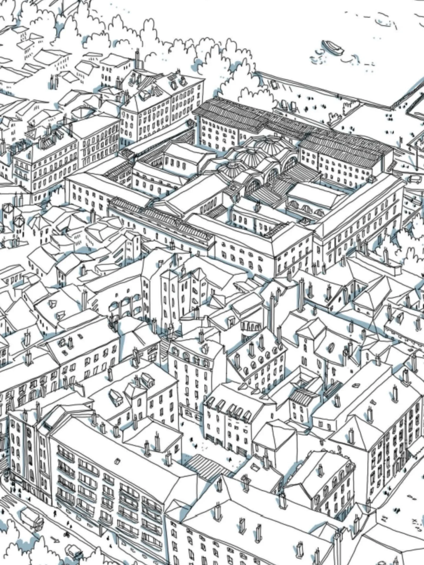 Vieux Lyon, ancien Palais de Justice et Cath&eacute;drale St Jean 

#aerial #handdrawn #lyon