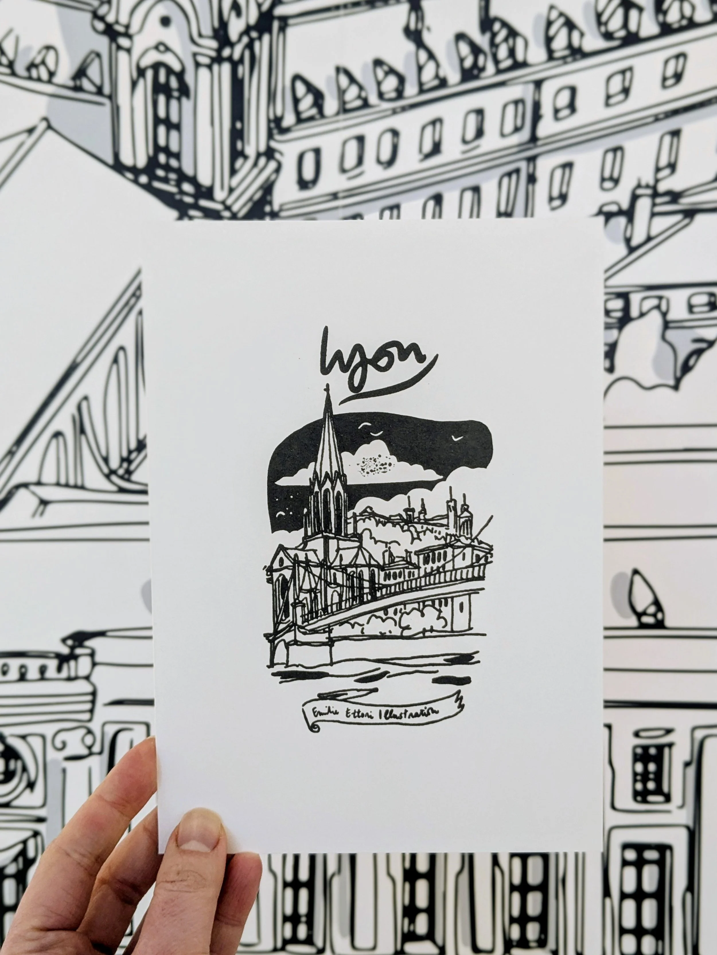 Petite Linogravure “ Lyon ”, encre noire