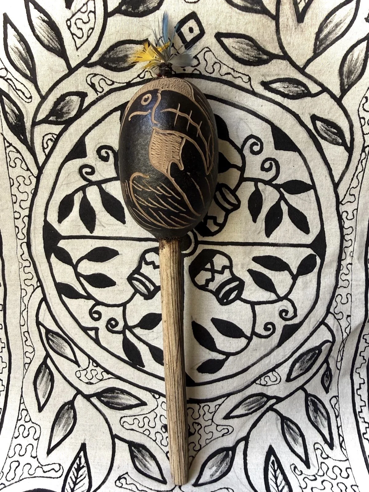 Handled Gourd Rattle - Parrot/Bird