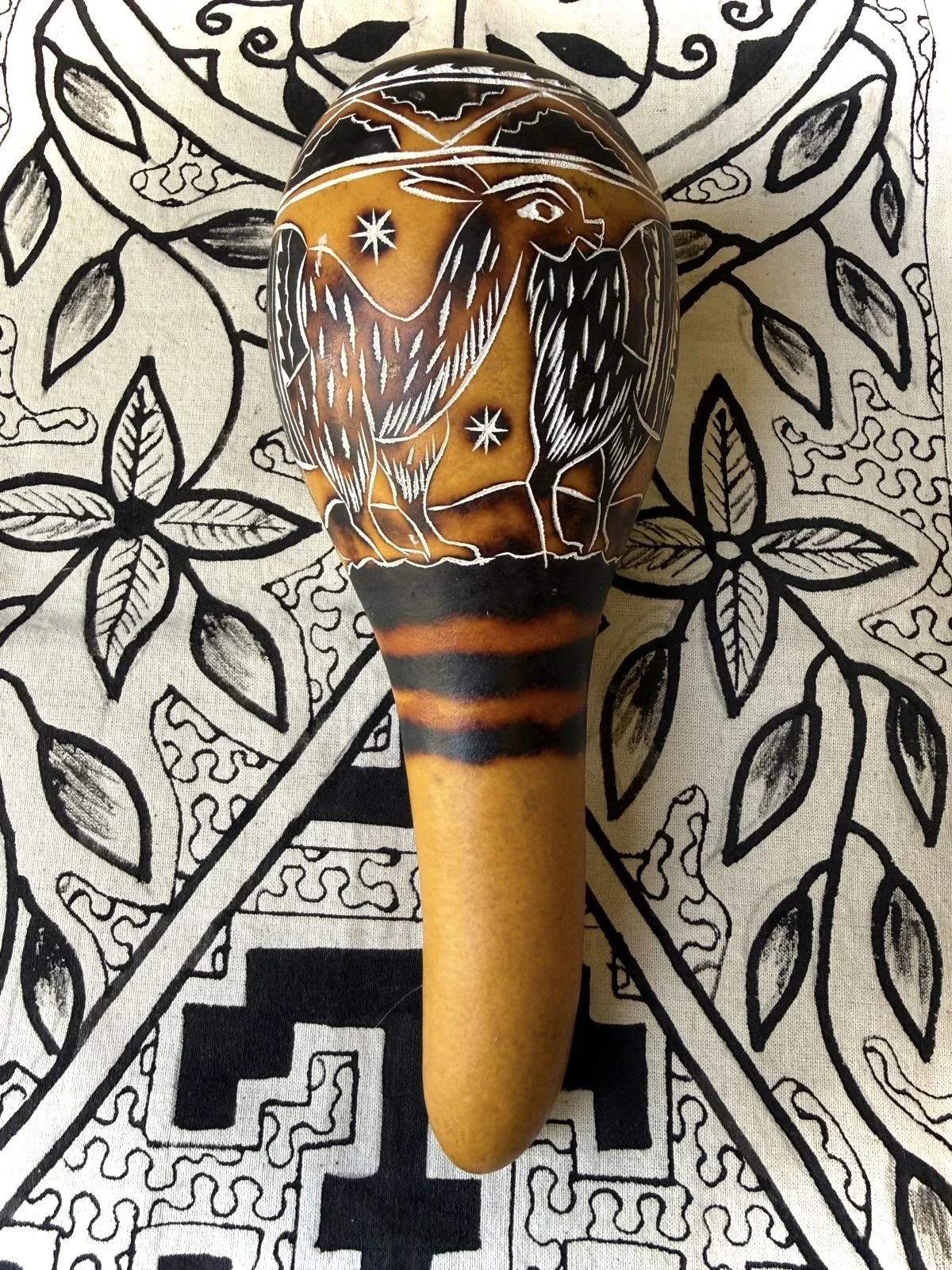 HAND-ETCHED PERUVIAN GOURD MARACA