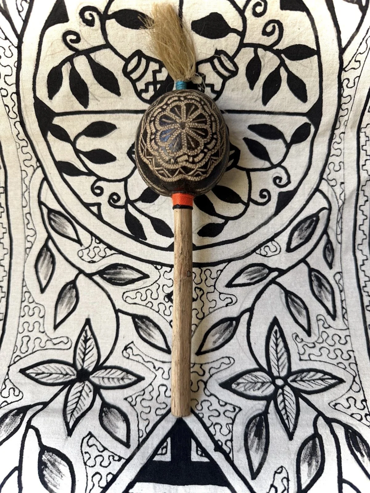 Handled Gourd Rattle - Sacred Geometry