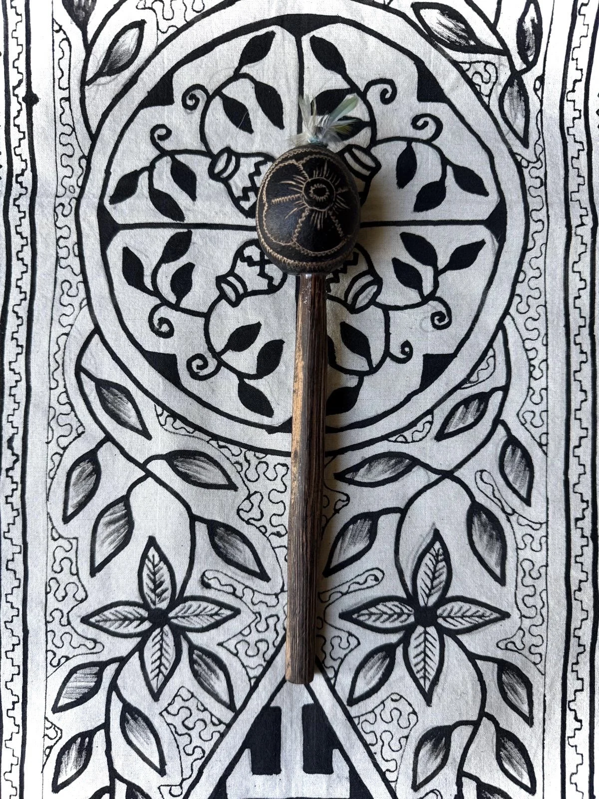 Handled Gourd Rattle - Flower