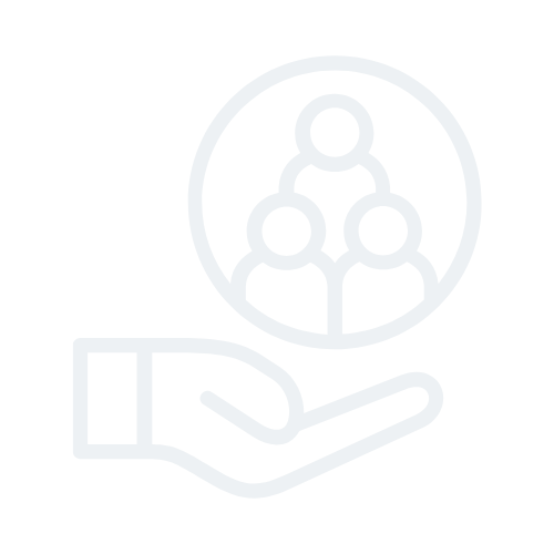 Icon of a hand holding a group of three people representing community or teamwork.