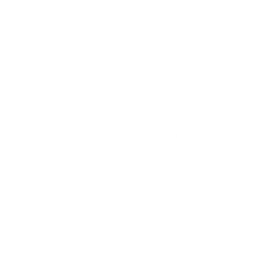 A stylized white human figure with arms raised, inside an partly oval shape, on a black background.