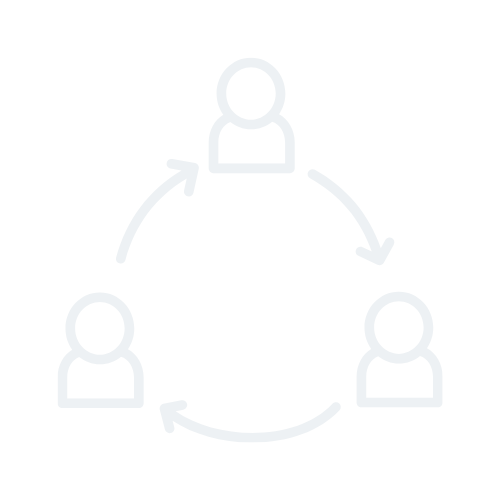 Flowchart with three user icons connected by arrows forming a cycle.