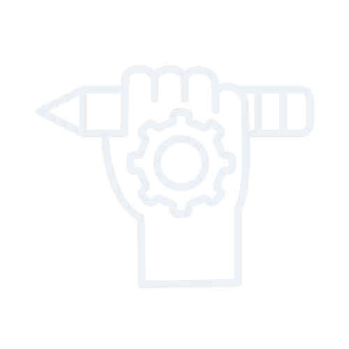 Outline of a hand holding a pencil and a gear, symbolizing creativity and engineering.