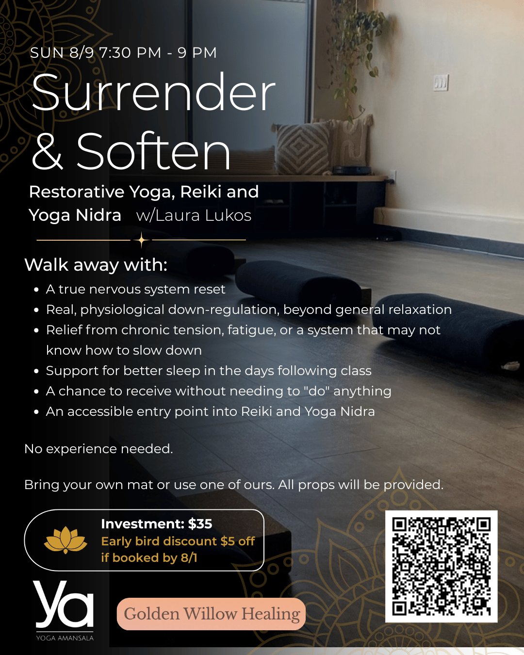 Surrender & Soften: Restorative Yoga, Reiki and Yoga Nidra at Yoga Amansala