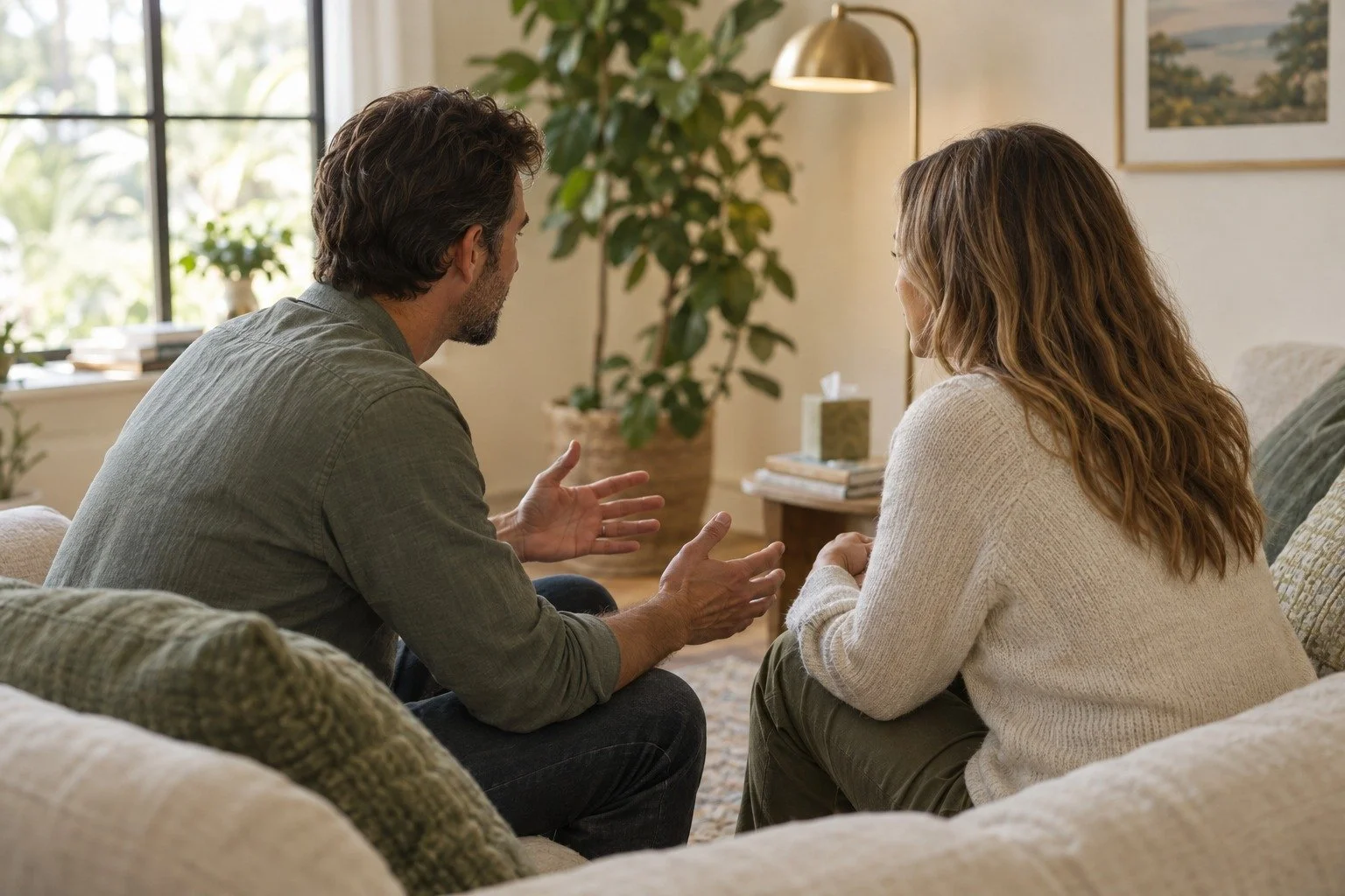 Couple in marriage counseling office set up for a session in Sarasota