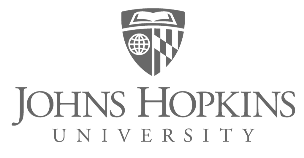 Johns Hopkins University logo featuring a shield with a globe and a stylized book